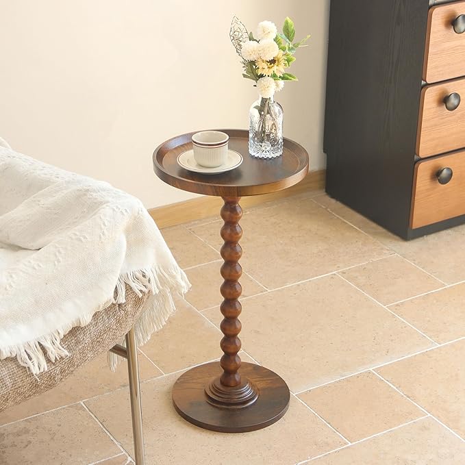 AWASEN Small Side Table, Round End Table for Small Spaces, Round Drink Accent Table Nightstand for Bedroom, Living Room, Corners, Office, Rustic Brown