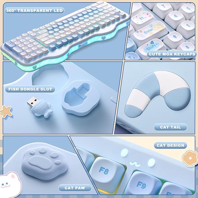 YUNZII C98 Wireless Mechanical Keyboard with Number Pad,98 Key BT5.0/2.4G/USB-C Hot Swap Gasket Mount with PBT MOA Keycaps,Custom RGB,Cute Cake Keyboard for Win/Mac (Blue, Milk V2 Linear Switch)