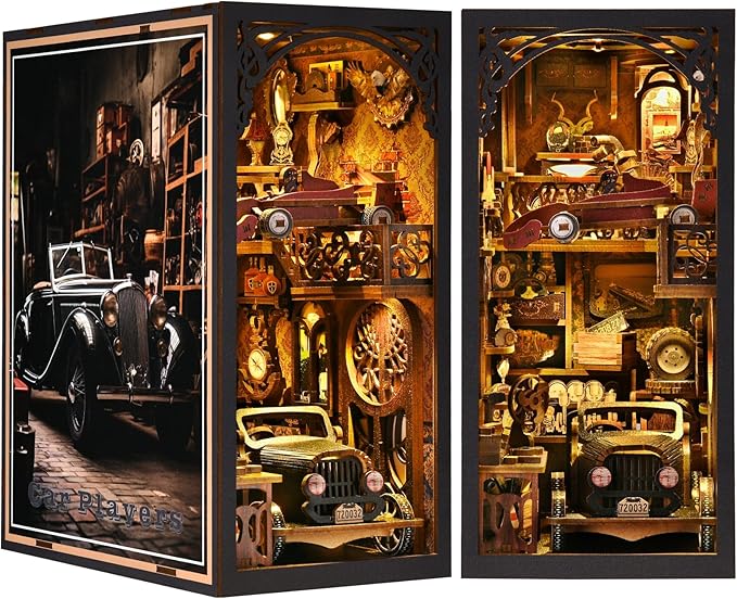 ETKVR Book Nook Kit, Book Nook Kits for Adults DIY Booknook Model Build, DIY 3D Wooden Puzzle Bookend Booknook Bookshelf Insert Miniature Dollhouse Kit for Home Decoration