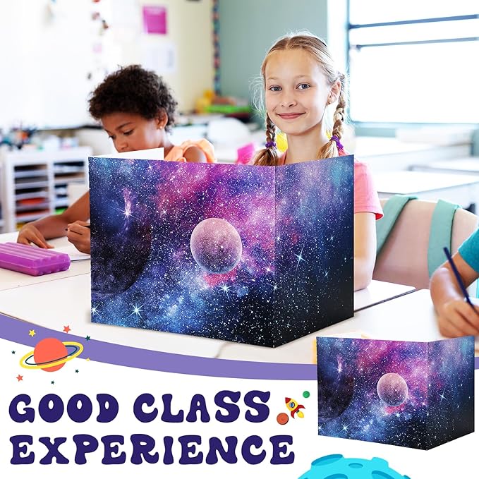 SATINIOR 24 Pcs Privacy Folders for Students, Desk Dividers for Classroom Testing, Student Privacy Boards Classroom Must Have, 12 Colors Study Panel for School Teacher Supplies(Galaxy Style)