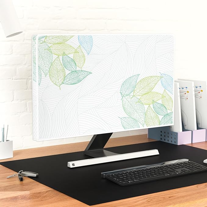 Artistical Leaf Waterproof 32 Inch TV Dust Cover Anti-Static Dustproof Screen TV Covers with Trendy Botanical Design Weatherproof Television Cover for LED LCD OLED 32 Inch TVs