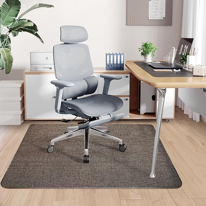 Sycoodeal Office Chair Mat for Hardwood & Tile Floor, 40" x 55" Heavy Duty Computer Gaming Chair Mat for Rolling Chairs Non-Curve, Anti-Slip, Floor Protector for Home Office (Coffee)
