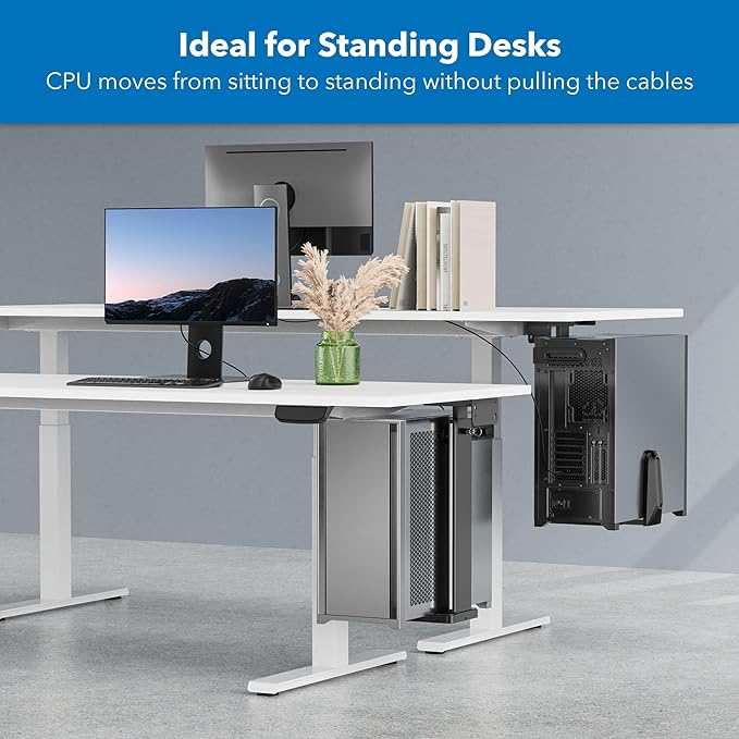 Mount-It! CPU Under Desk Mount Bracket, Height Adjustable Heavy Duty Computer Tower Wall Mount, 44 lbs Weight Capacity, Adjustable Width Computer Case Holder Installation Under Desk or On Wall, Black