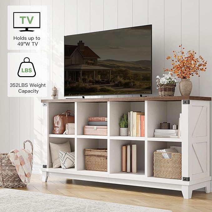 EnHomee 8 Cube Bookshelf, Farmhouse Cube Storage Organizer, Book Shelf for Entryway, Living Room, Office, White, Wood