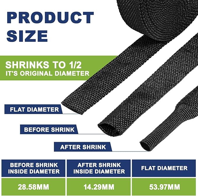 2:1 Heat Shrink Wire Loom Braided Cable Sleeves,Heat Resistant Fabric Woven Shrink Tubing Wiring Harness for Protection Automotive,Harness Cable,Cable (1-1/8"-15ft)