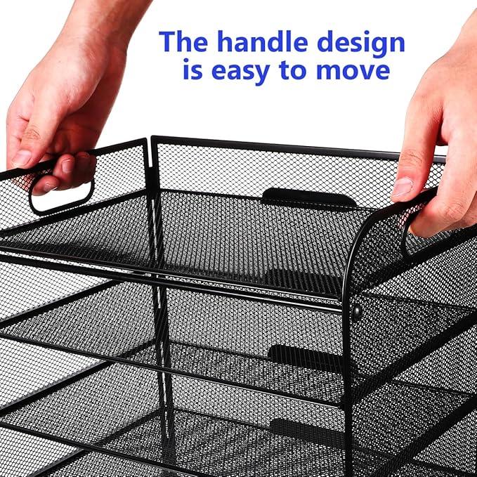 Cabilock 5 Tier Paper Organizer Letter Tray - Mesh Desk File Organizer with Handle Paper Sorter Holder for Letter/A4 Office File Folder