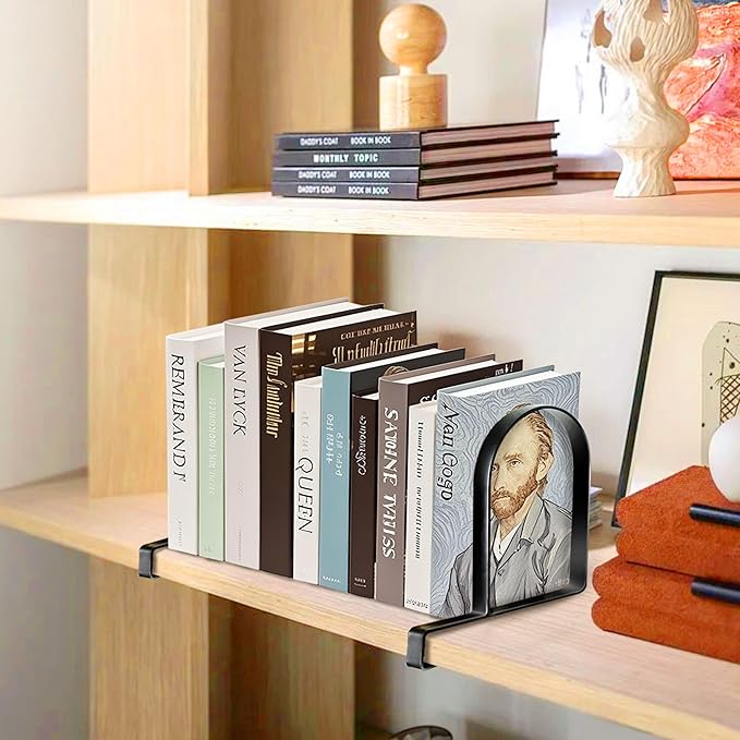 AJART Book Ends for Shelves: Black Heavy Duty Bookends - Metal Clamp Book Organizer Storage Holders (Matte Black)