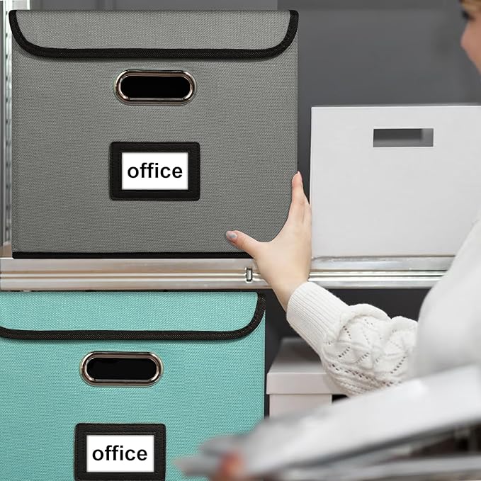 File Organizer Box with Lid, Collapsible File Folder Organizer for Office Document Storage, Filing Box with Plastic Slide for Letter Size Hanging File Folders(1 Pack, Smoky Grey)