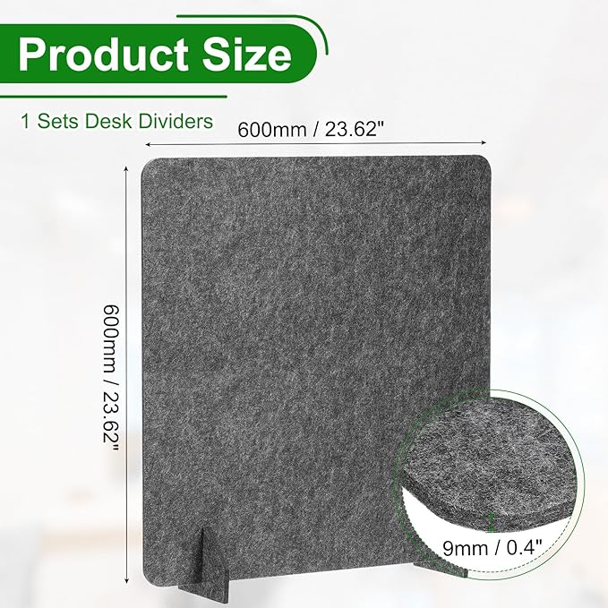 PATIKIL Desk Dividers 24" x 24", 1 Pack Desk Privacy Panel Freestanding Noise Reducing Partition Acoustic Panel with 2Pcs Support Feet for Testing Office Home Library, Dark Gray Style A