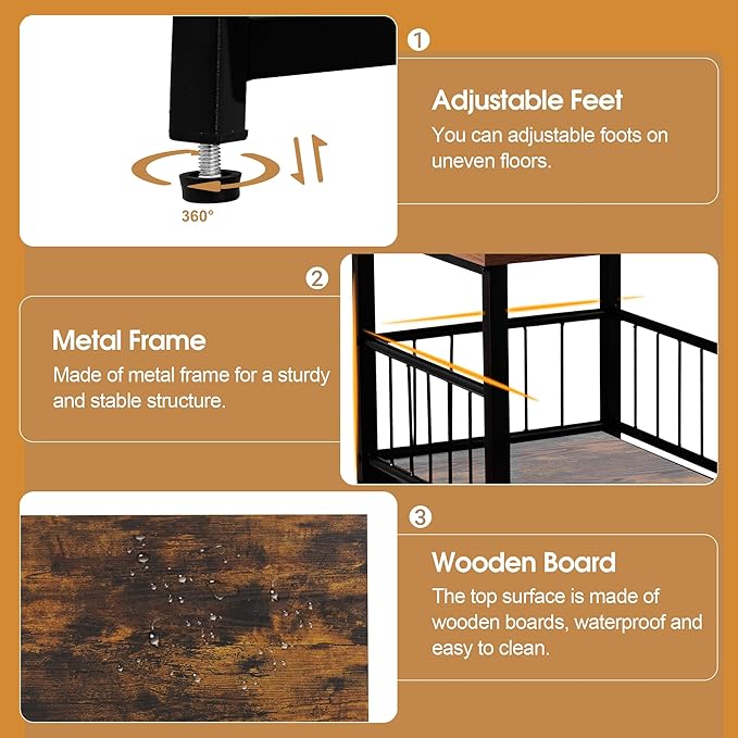 DHMAKER End Table, Industrial Side Table with 2-Tire Storage Shelf, 180LBS Mini Fridge Stand with Adjustable Feet, 24"x24" Wood Night Stand Small Bedside Table for Living Room Bedroom, Brown