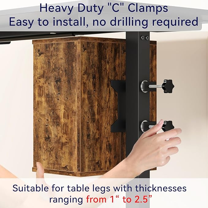 IBUYKE Under-Desk Storage Cabinet Adjustable Cabinet Fits with Standing Desks & Any Desk Legs Clamp-on Shelf for Office and Gaming Room for Elevating Your Workspace UTMZ012H