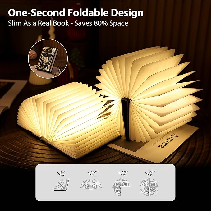 Magic Book Lamp, 3-Color Adjustable Reading Light, Portable Foldable Paper Desk Lamp for Night Reading, 1200mAh Battery,Creative Home Decoration & Ideal Gift for Book Lovers