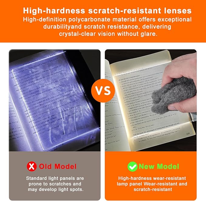 LED Flat Book Light for Reading in Bed, Eye-Caring Books Lights, 3 Color Temperatures & Stepless Dimmable, Portable Flat Panel Lamp Page, USB Rechargeable Night Light for Kids & Adults (White)