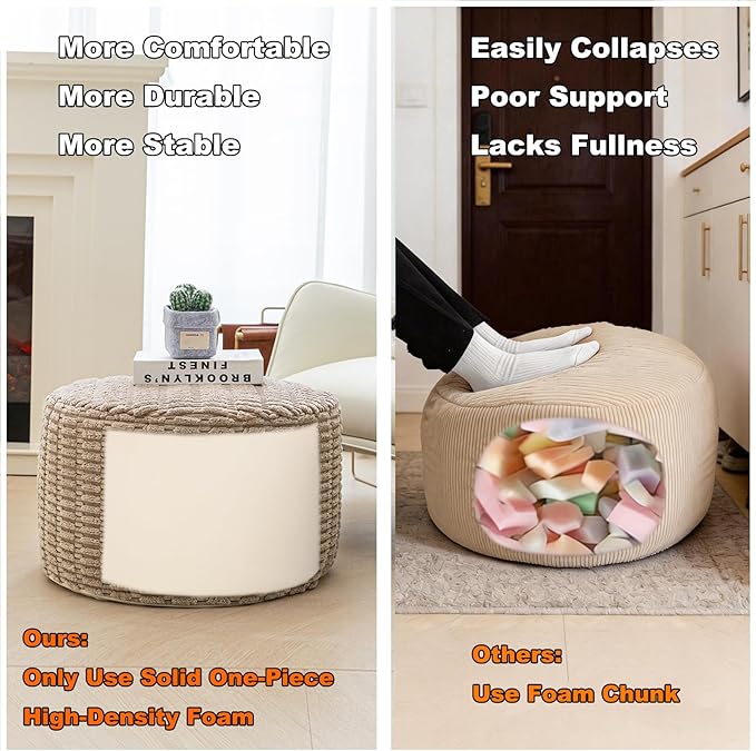 Asuprui Pouf Ottoman Stuffed Round Modern Foam Filled Ottoman Foot Rest Poufs for Living Room Chair Decorative Boho Foot Stool for Wedding Christmas Party