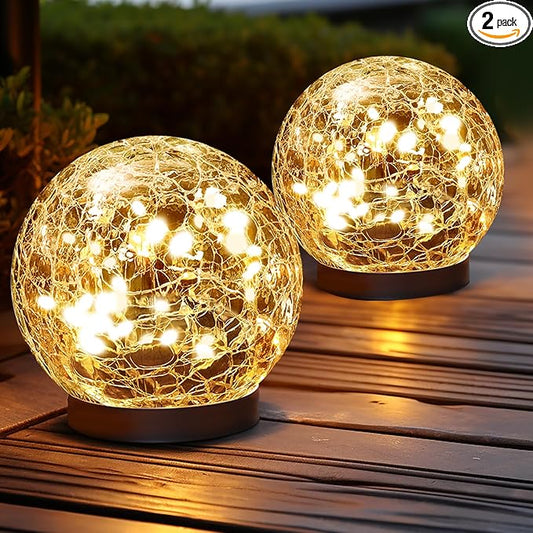 JKIMK Solar Globe Lights Outdoor Waterproof-Solar Balls Garden-Cracked Glass Ball Solar Lights Outdoor-Solar Orbs Outside-Outdoor Decorations Patio & Yard Lawn Backyard Decor (GUO-XBQ-5-5-5)
