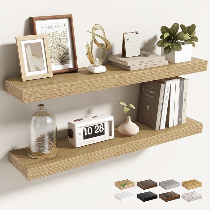 Acovy 30 Inch Floating Shelves for Wall 2 Pack, 30" Wall Shelves for Books, Storage, Decor, Wall Mounted Floating Shelf with Invisible Brackets for Kitchen, Living Room, Oak