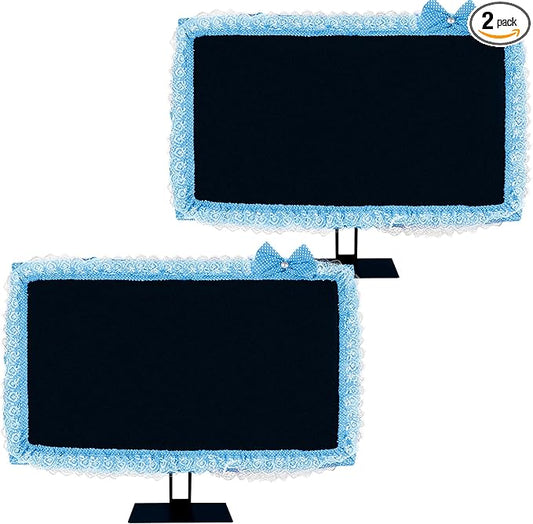 2 Pack Cute Computer Monitor Cover, 23''-26'' Elastic Monitor Dust Cover with Bow Knot, Lovely Monitor Accessories Screen Monitor Decoration for Tablet (Blue)
