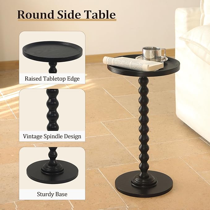 AWASEN Round Side Table, Small End Table for Small Spaces, Round Drink Accent Table Nightstand for Bedroom, Living Room, Corners, Office, Black