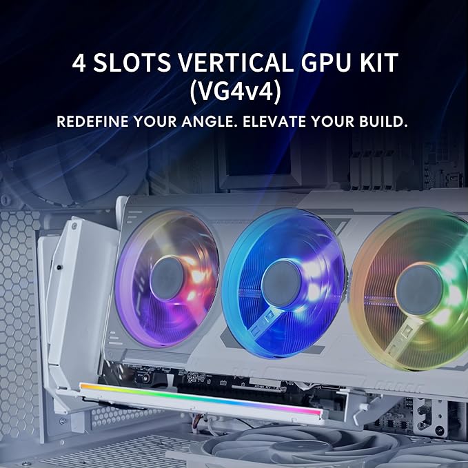 Lian Li ATX PC Case 4 Slots Vertical GPU Kit (VG4v4) - Premium Gen 5 Riser Cable PCI-E 5.0 x16-200mm, PCIe 3.0/4.0 Compatible, Adjustable Position - Fits Most PC Cases (VG4v4 White)
