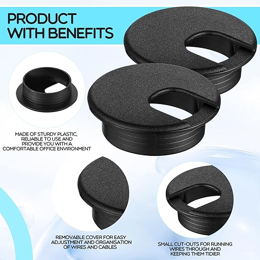 100 Pack 2 Inch Desk Grommet Desk Cable Wire Grommet Cord, PC Computer Desk Plastic Grommet Cord Tidy Cable Hole Cover Organizers for Office PC Computer Desk Cord Management (Black)