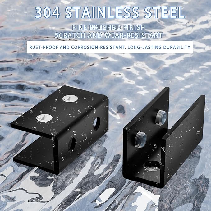 2Pcs 304 Stainless Steel Glass Shelf Clip Clamp Bracket Support Matte Black Adjustable Glass Clip Shelf Brackets Holder Support 0.3" to 0.5"/ 8 to 12mm Thick