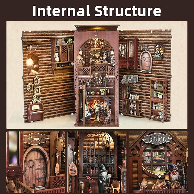 Book Nook Kit, Book Nook Kits for Adults DIY Booknook Model Build, DIY 3D Wooden Puzzle Bookend Booknook Bookshelf Insert Miniature Dollhouse Kit for Home Decoration