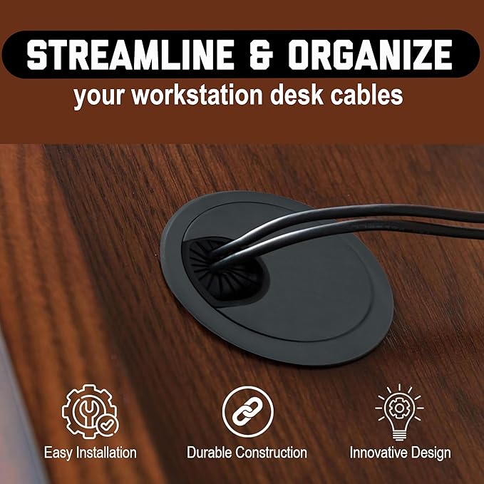 Signite 5 Pcs Plastic Desk Cable Grommet 2-1/2" – Durable Desk Hole Cover for Wire Management, Desks Cord Grommet for Workstations, Tables, Countertops 60mm Hole Cover for Home/Office Use -(Dark Grey)