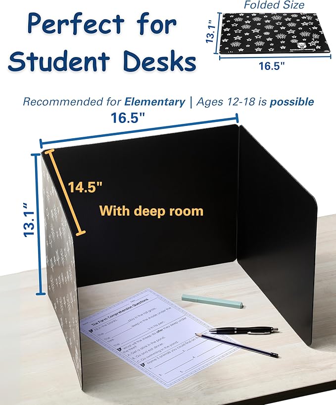 25 Plastic Privacy Folders for Students — Durable — Black Desk Dividers for Students, Easy-Store Privacy Shields for Student Desks, Testing for Classroom, Test Dividers
