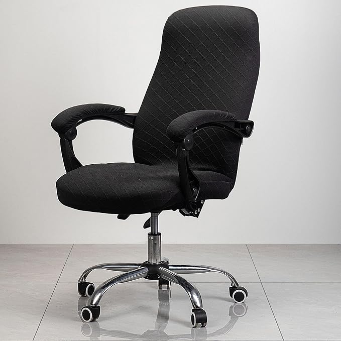 Melaluxe Office Chair Cover with Armrest Covers， Universal Stretch Desk Chair Cover, Computer Chair Slipcovers (Size: L) - Black