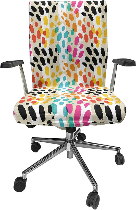 Ambesonne Colorful Office Chair Cover, Illustration of Vibrant Animal Skin Print Modern Blemishes and Stripes, Stretchable Decorative Universal Size High Back Printed Slipcover, Grey Yellow