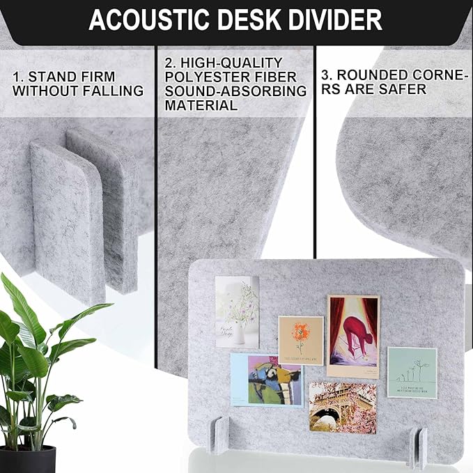 Fabbay 1 Pcs Acoustic Freestanding Desk Divider Desk Partition 16 x 24 Inch Table Freestanding Privacy Panel Visual Distraction and Noise Reducing for Office Classroom (Sliver Gray)