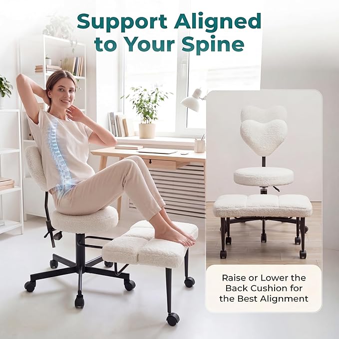 Ergonomic Cross Legged Office Chair with Foot Rest for Kneeling Seating - Crisscross Desk Chair with Wheels for ADHD to Sit Cross Legged - Multi-Position Adjustable Seat with Back Support for Women