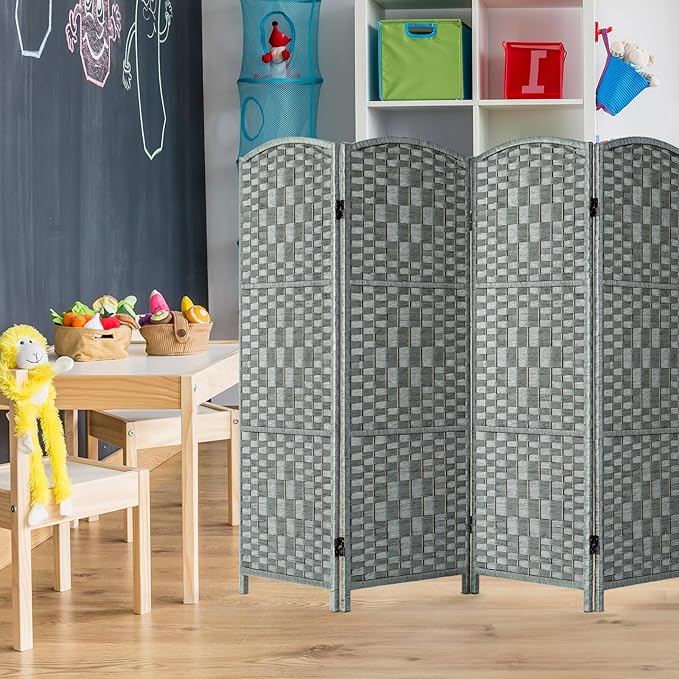 HALLYBEE Small Room Divider, Privacy Screen, Short Room Dividers and Folding Privacy Screens, Foldable Temperary Wall Partitions, 4 Panel Grey Space Separation Separator