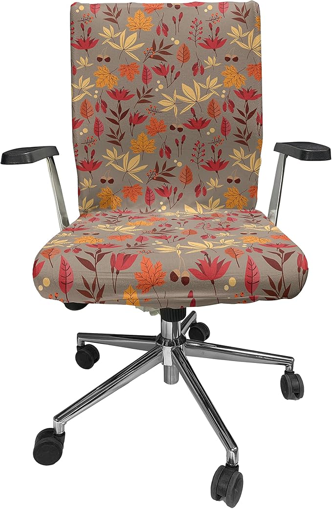 Ambesonne Burnt Orange Office Chair Cover, Cartoonish Autumn Leaves Acorns and Berries Seasonal Nature Foliage, Stretchable Decorative Universal Size High Back Printed Slipcover, Umber Multicolor