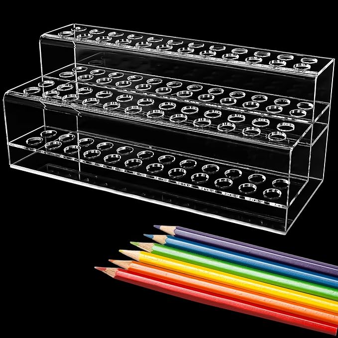48 Holes Pen Display Stand Pencil Acrylic Holder for Craft Shows, Beaded Eyebrow Art Brush Rack, Makeup Tool Organizer, Home Office Desk & School Supplies Stationery Storage, Cosmetic Brushes Shelf