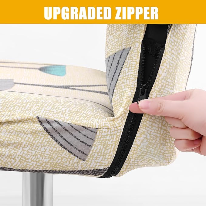 Smiry Stretch Printed Office Computer Chair Covers, Universal Desk Rotating Chair Slipcovers Removable Washable, Soft Fit Anti-Dust Spandex Protector Cover with Zipper, Yellow and Grey
