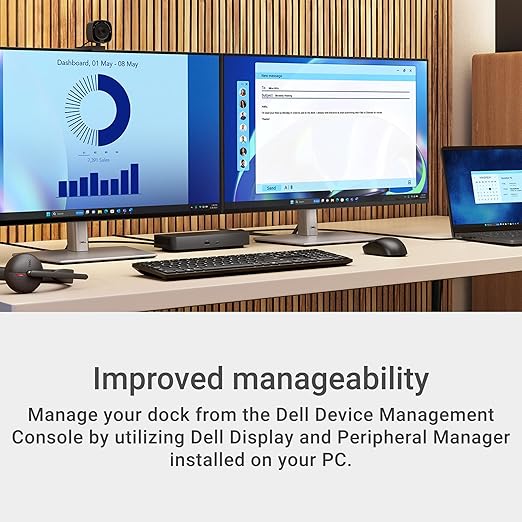 Dell Pro Dock WD25 - USB Type-C with DP Alt Mode Connector, DisplayPort/HDMI/USB 3.2 Gen2 Connectivity, Up to 100-Watt Power delivery - Black