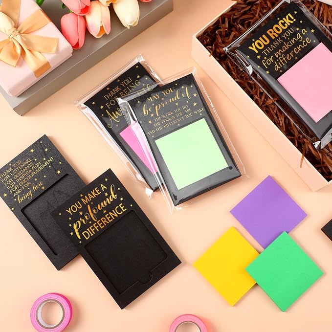 Motipuns 36 Pcs Teachers' Day Appreciation Gift Bulk Inspirational Sticky Note Pad Holder Office Nurse Thank You Gift Team Work Sticky Notes Opp Bags for Employee Volunteer Coworker Staff Slp Ot Month