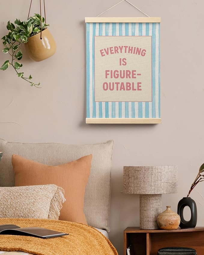 FGFK Preppy Pink and light Blue Everything Is Figureoutable Inspirational Framed hanging Canvas wall art Poster Prints office dorm room decor for women, Motivational posters decorations for home bedroom,12x16 Inch