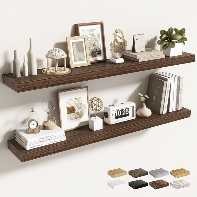 Acovy 40 Inch Floating Shelves for Wall 2 Pack, 40" Wall Shelves for Books, Storage, Decor, Wall Mounted Floating Shelf with Invisible Brackets for Kitchen, Living Room, Walnut