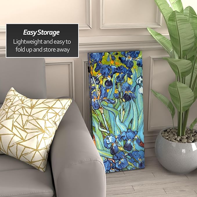 Red Lantern 3 ft. Short Double Sided Works of Van Gogh Canvas Folding Screen Irises/Starry Night Over Rhone 3 Panel Freestanding Partition and Separator for Modern and Contemporary Bedroom Home Office