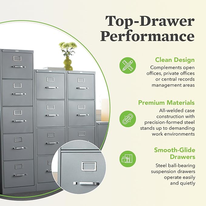 HON 4 Drawer Vertical File Cabinet with Lock, Metal Filing Cabinets with 4 Drawers for Hanging Files and Letter Files, 26.5" Deep, Black