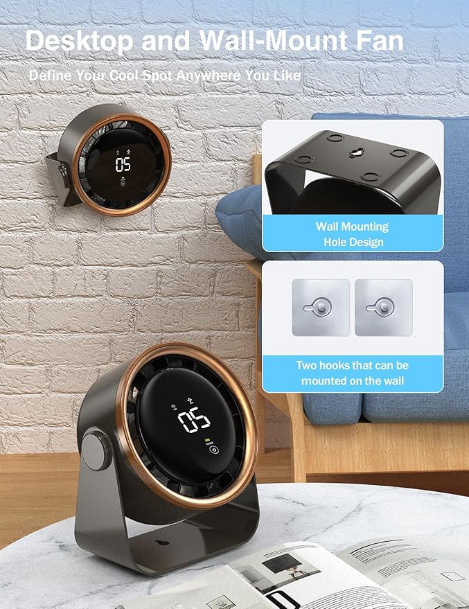 Small Desk Fan, Ultra-Quiet Desktop Air Circulator, Touch Screen Control, Multi-Speed Desktop Fan with LED Light, Quiet Table Fan for Bedroom