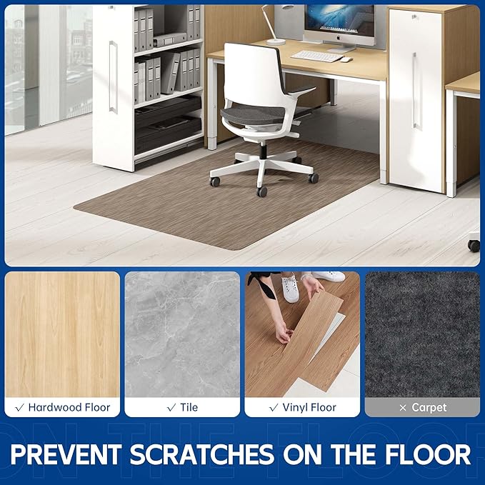 Office Chair Mat for Hardwood & Tile Floor, 30" x 48"Anti-Slip Desk Chair Mat, Easy Glide Floor Protector for Rolling Chairs, Floor Mat for Office Chair for Home Office (Dark Brown)