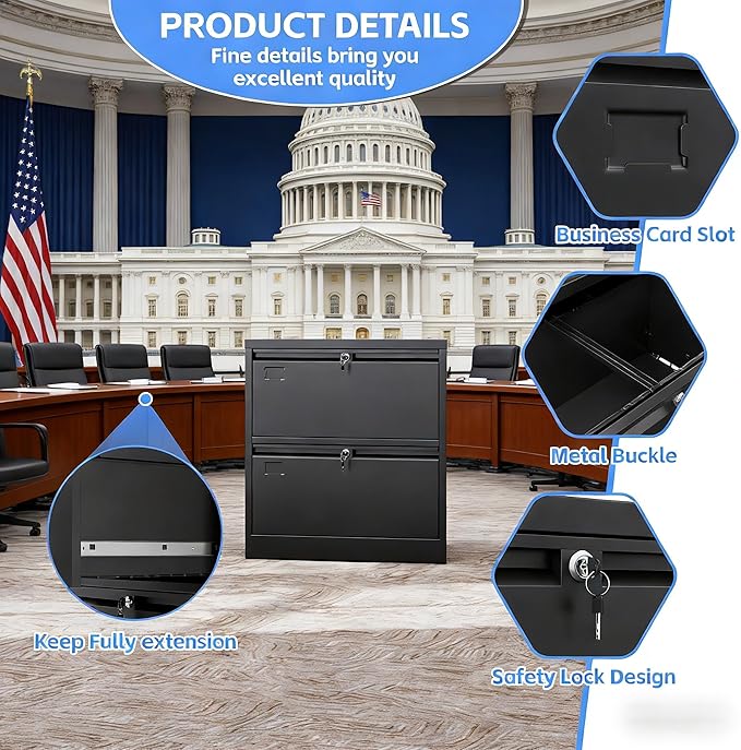 SUXXAN Lateral File Cabinet with Lock and Name Card Slots, 2 Drawer Metal Filing Cabinet for Home Office, Individual Locking System for Privacy, Heavy Duty Steel Storage for Letter/Legal Size