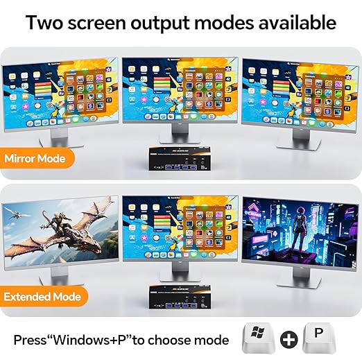 KCEVE 8K KVM Switch 3 Monitors 3 Computers Displayport HDMI, USB 3.0 KVM Switch Triple Monitor 4K@144Hz 8K@60Hz for 3 Computers Share Keyboard Mouse, Wired Remote(8K HDMI DP 3 in 3 Out KVM)