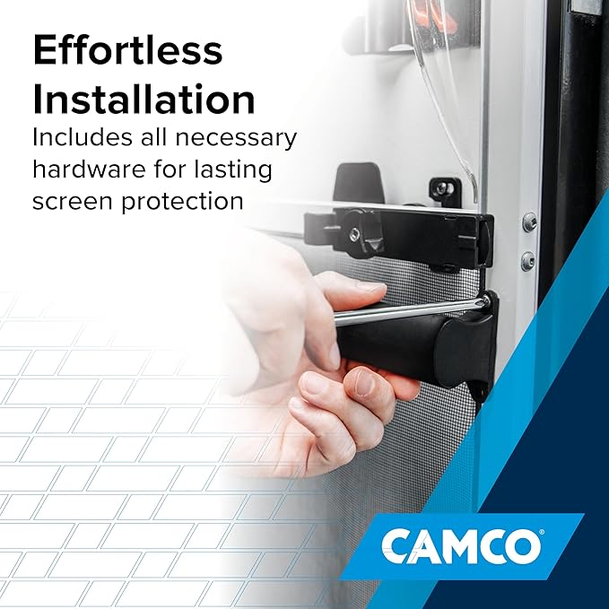 Camco Camper/RV Screen Door Cross Bar - Protects the Screen Door & Allows for Easier Exit from Travel Trailer - Adjusts from 21-5/8-Inches to 28-5/8-Inches (42183)