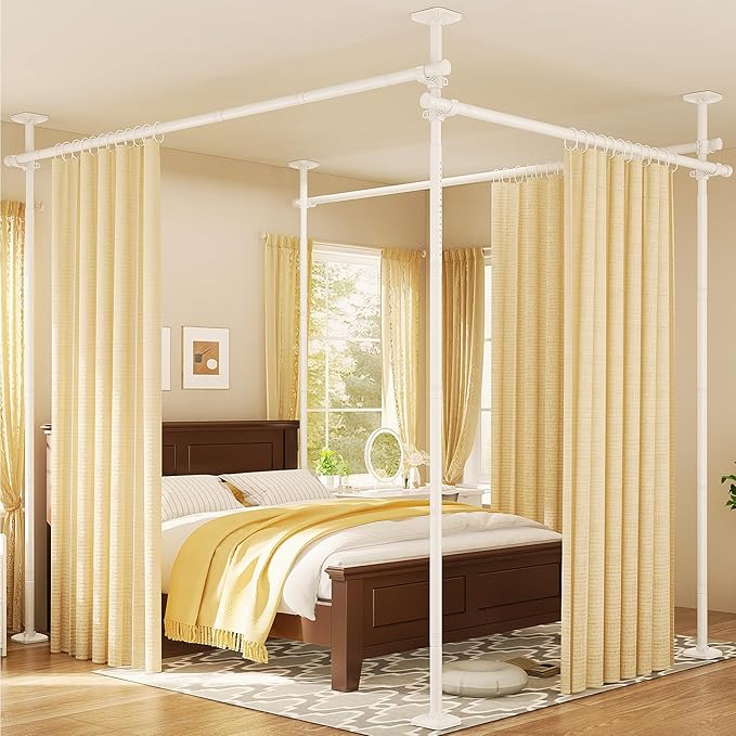 Goovilla Room Divider for Room Separation, Tension Curtain Rods No Drilling, 4-10ft(H) 28-171inch(W) Adjustable Temporary Privacy Wall Divider, Heavy Duty Freestanding Space Partition Separator, White