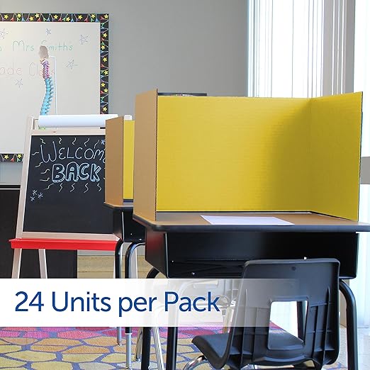 Flipside Products 18”x 48” Yellow Study Carrel, Privacy Boards, Student Privacy and Focus Booth for The Classroom, Desk Divider Cubby for Tests, Made in USA - 24 Pack