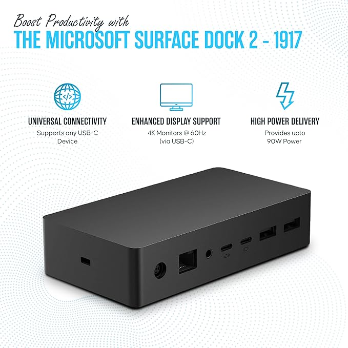 SVS-00001/1917 Microsoft Surface Dock 2 - Surface Pro Docking Station with USB-C to C Cable & 199W - Compatible with Surface Pro 4/5/6/7/8/9, Pro X, Pro 10 Surface Book 2/3, Surface Go 2/3/4